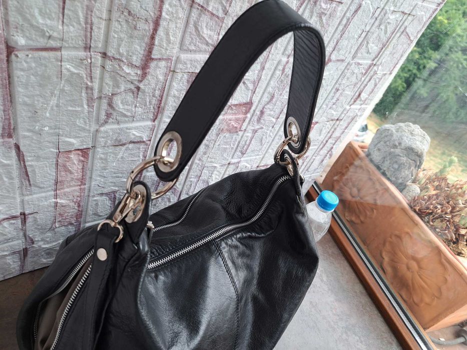 дамска чанта,черна кожена торба-естествена кожа