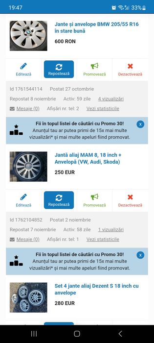 Vând diferite jante auto