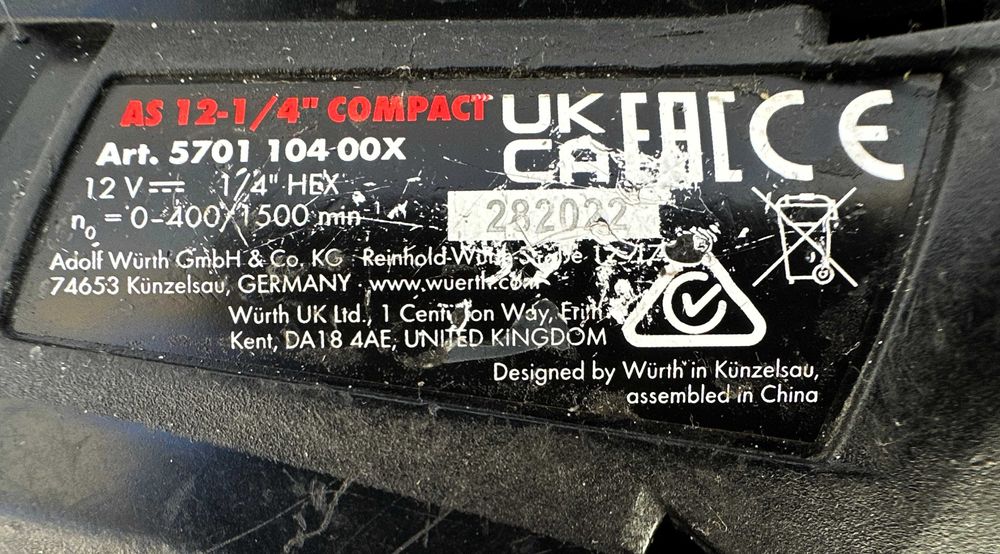 Wurth AS 12-1/4'' M-Cube - Акумулаторен винтоверт 2x12V 2.0Ah