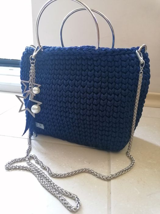 Hand made плетена синя чанта