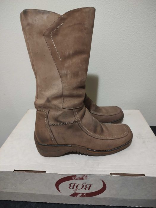 Cizme BOB piele intoarsa crem