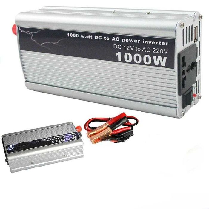 Invertor convertor 12v 220V 1000W varf 2000w inclusiv cablu bricheta