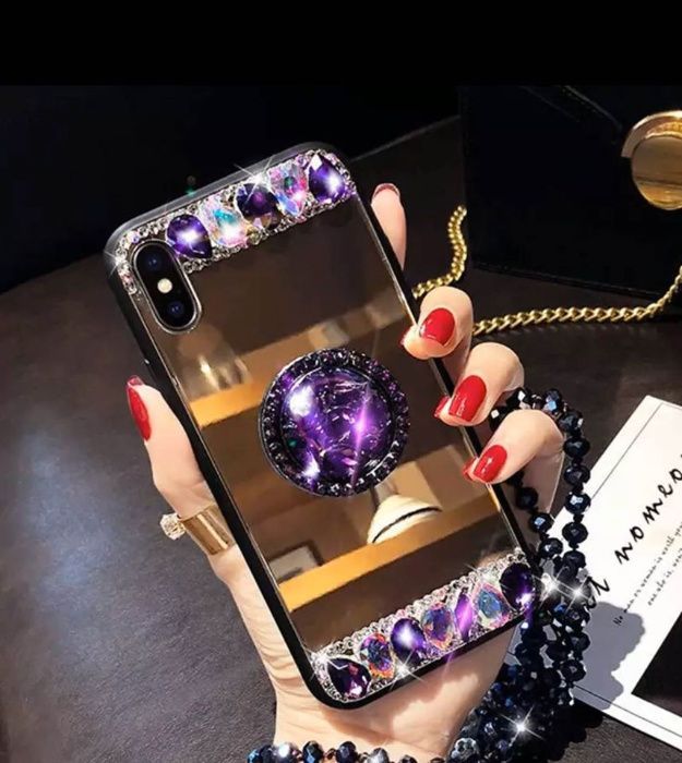 Husa oglinda, inel si pietricele iPhone 12,12 Mini, 12 Pro, 12 Pro Max