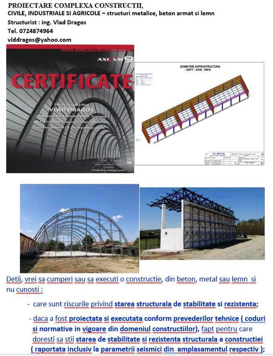 Inginer Structurist Verifica Stabilitatea si Rezistenta Constructiilor, la tarif 0,80 euro/mp