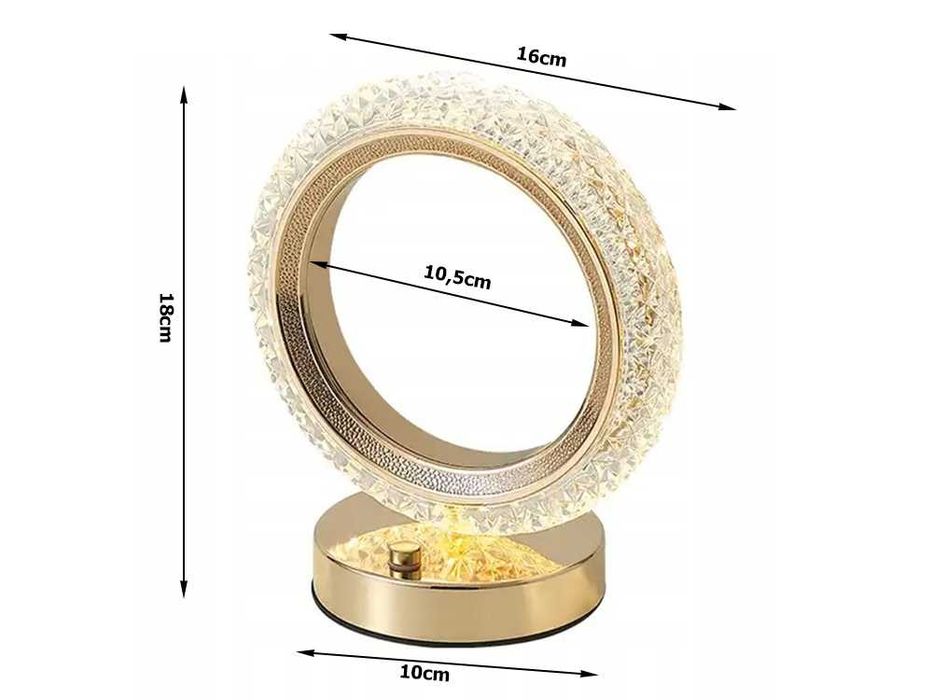 Lampa LED tip inel de cristal reincarcabila USB auriu 16x18 cm
