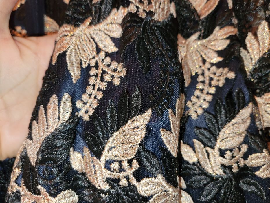 Rochie lunga bleumarin  cu auriu