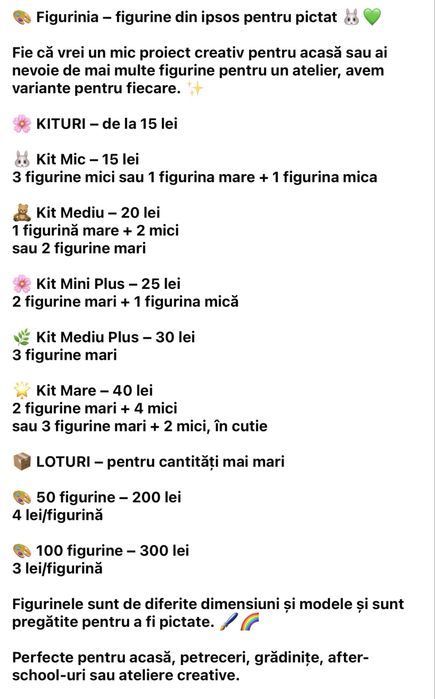 Lot 50 figurine din ipsos 200 lei, lot 100 de figurine din ipsos 300 lei