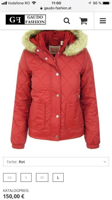 Jacheta/ geaca iarna  vintage Levi’s -rosie marimea S-pentru iarna