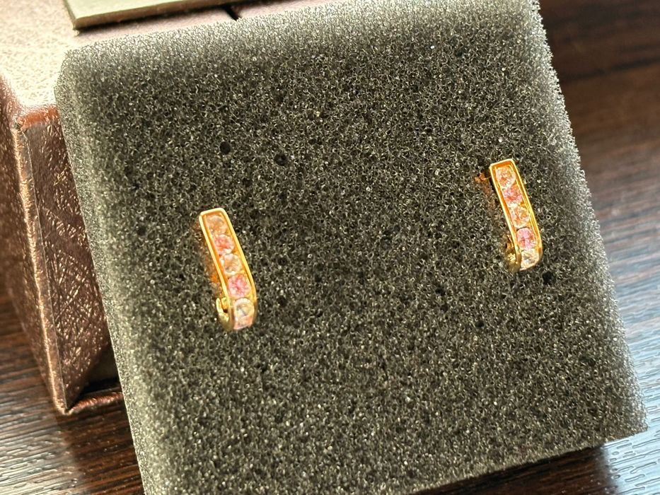 Златни обеци с Цирконий и Розов Кварц 1.17гр-14к