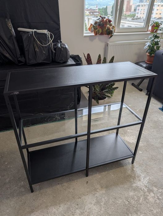 IKEA VITTSJÖ Etajeră 100×93 cm, negru-maro/sticlă