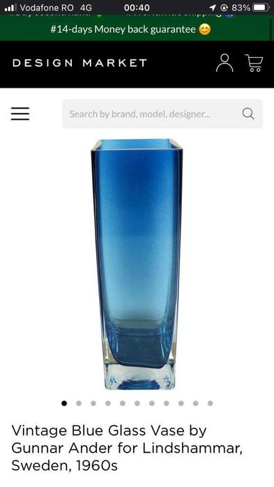 vas decor greu Lindshammar Suedia  vaza din cristal albastru Gunnar Ander