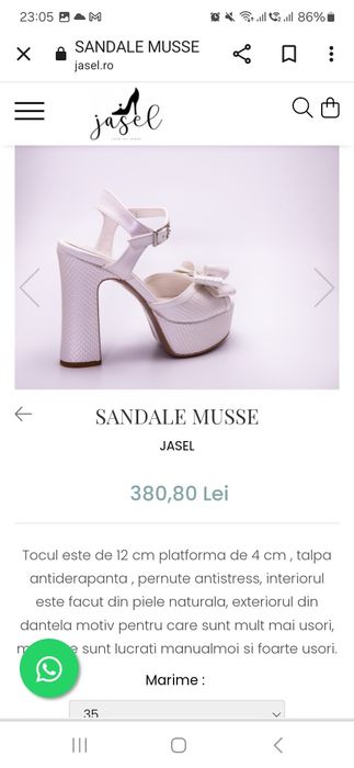 Sandale de mireasa, marimea 36