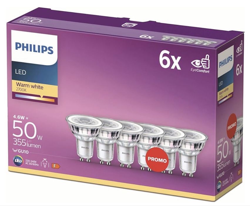 6 Becuri Philips LEDclassic, înlocuiește 50 W GU10
