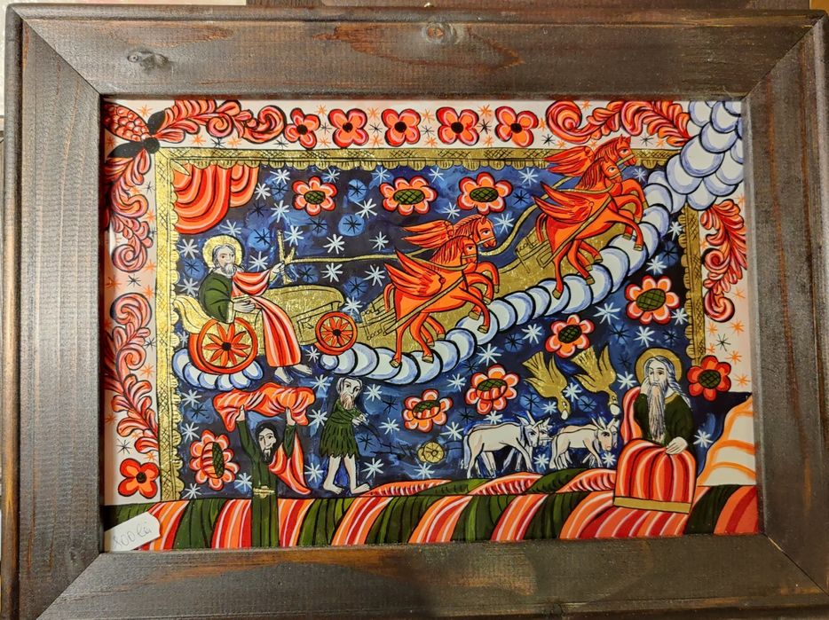 Icoană pe glajă , pictată manual "Sfântul Ilie"