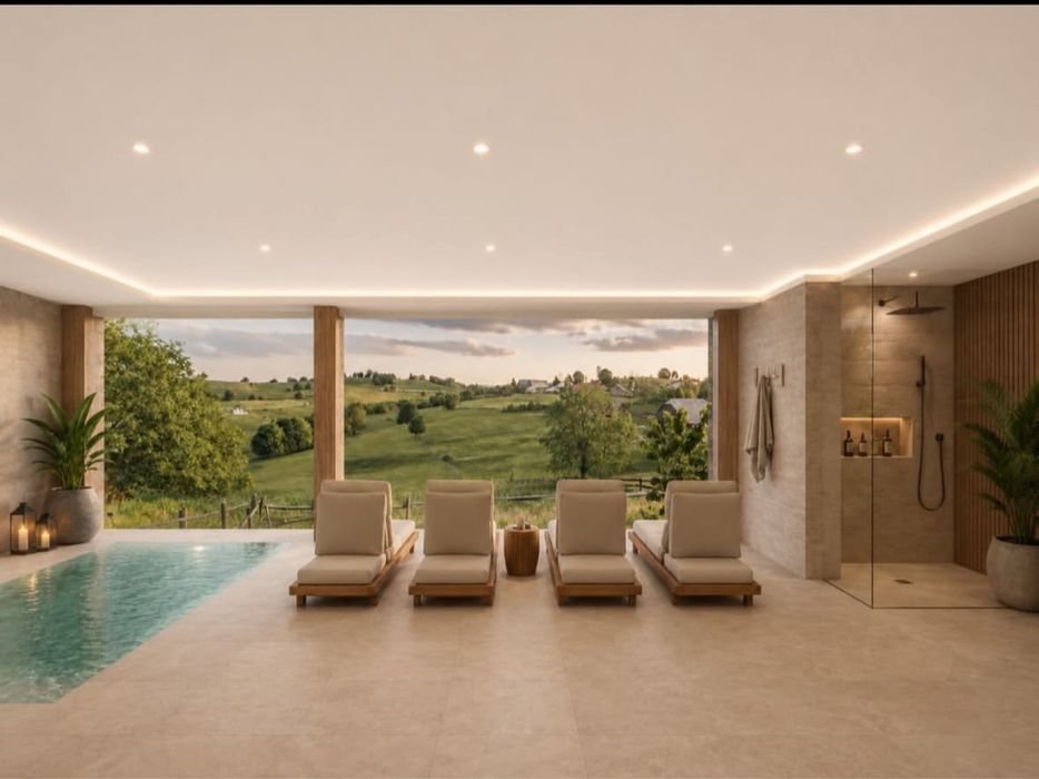 Vand Cabana A frame cu piscină interioară