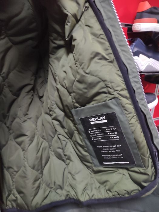 Оригинално яке Replay L къса парка водоустойчиво зелено