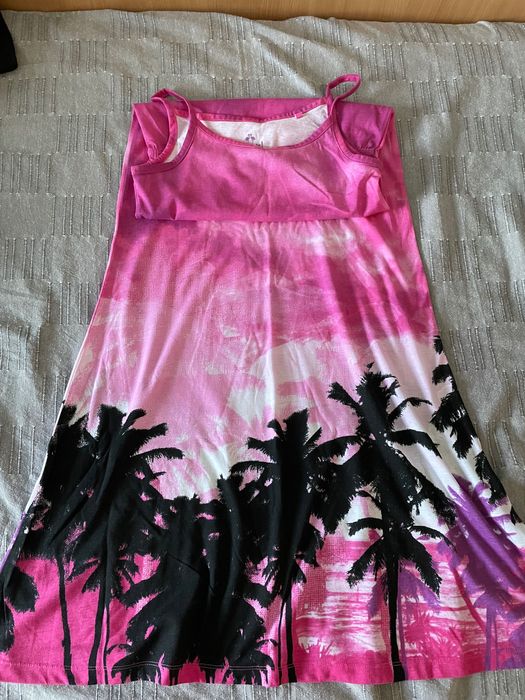 Rochie plajă de bumbac lunga, cu bretele, pt fete 10-12 ani,, noua