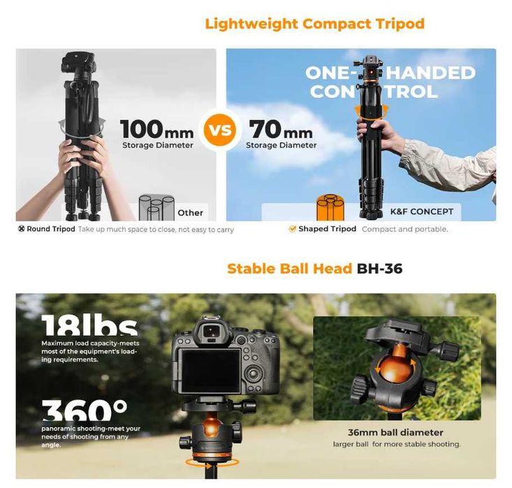 K&F Concept Професионален статив / трипод , товароносимост 8клг.