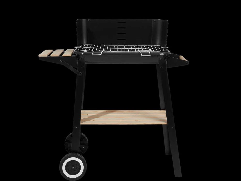 Grătar mobil pe cărbuni GRILLMEISTER cu roți, masă laterală și paravânt, suprafață 48,5×28,5 cm, Factura si Garantie