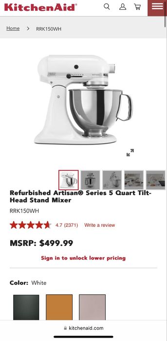 Продам миксер Kitchen Aid RRK150WH