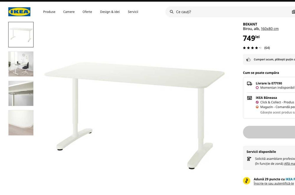 Birouri reglabile pe înălțime IKEA BEKANT 160x80 cm – ALB – ca noi! 5 Bucati