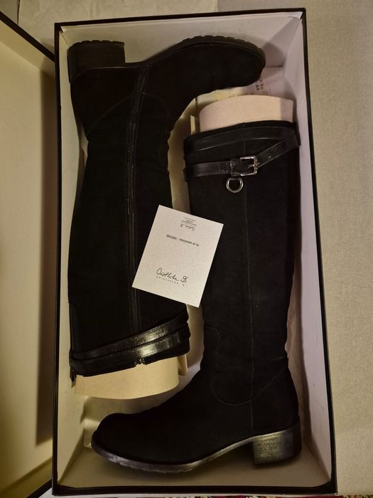 Cizme piele Nabuc, negre, Musette