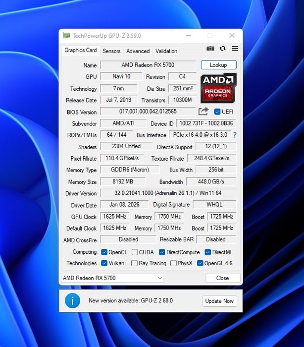 Видеокарта MSI RX 5700 8Gb