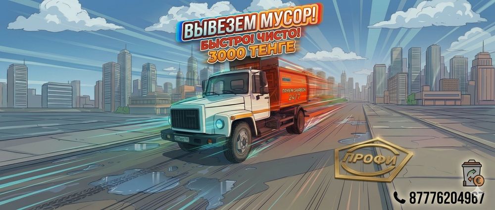 Мусоровоз . Вывоз мусора в контейнере.