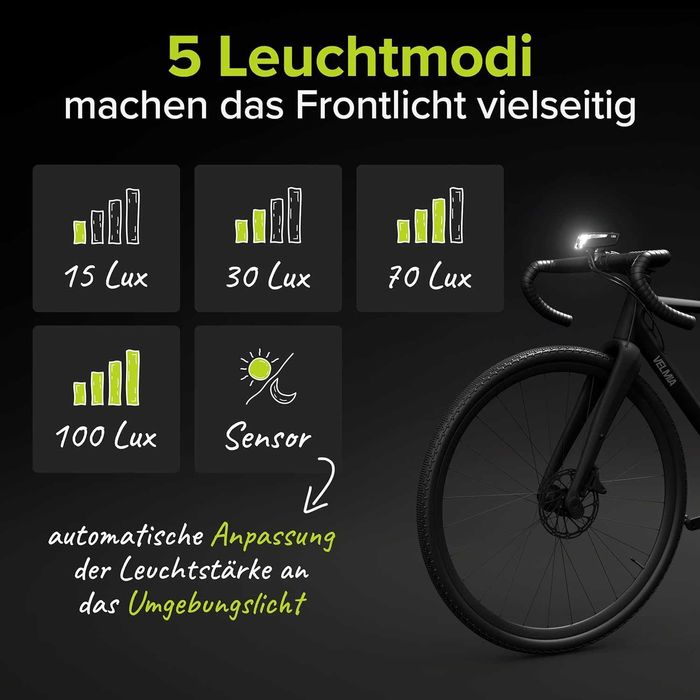 Set lumini, far si stop bicicleta, Velmia StVZO aprobat 100, 8.5h