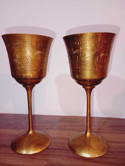 Set 6 pahare vinted din alama decorate manual
