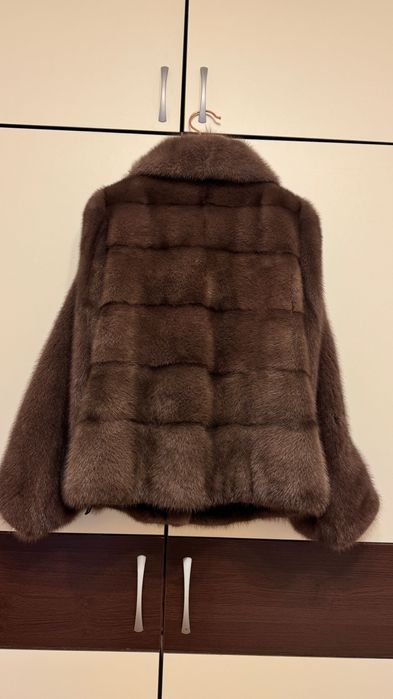 Късо палто от норка.Кафяв.Визон.Яке от норка.Естествена кожа с косъм.