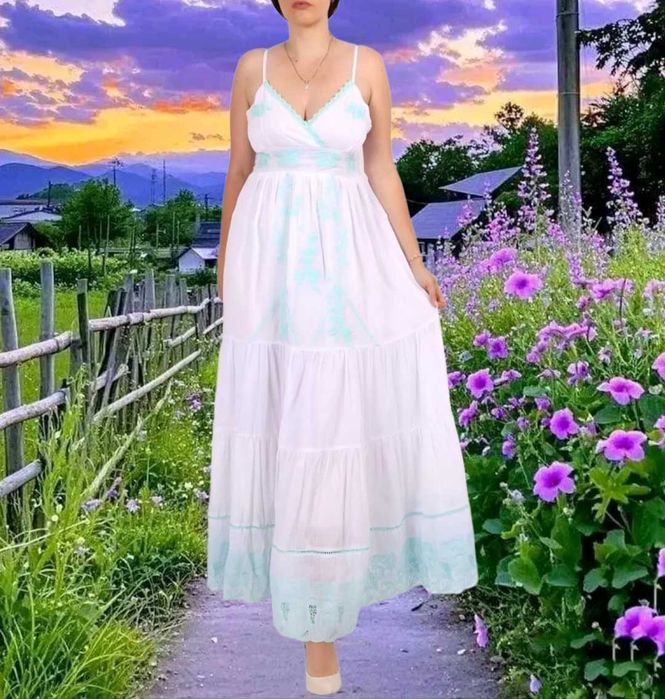 Richie nouă,in topit, broderie verde