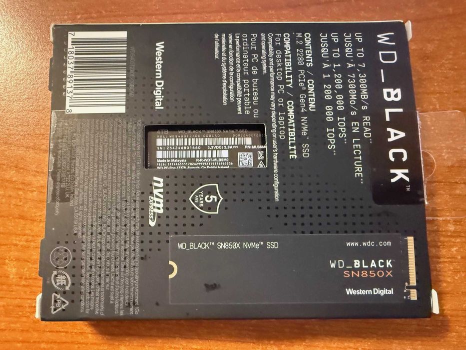 Диск SSD 4TB, Western Digital Black SN850X, NVMe, M.2 (2280), 7300MB/s