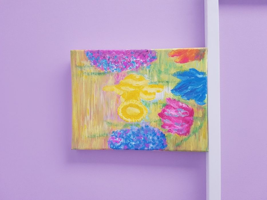 Авторска картина Пролетни цветя, акрил, 24/18 см