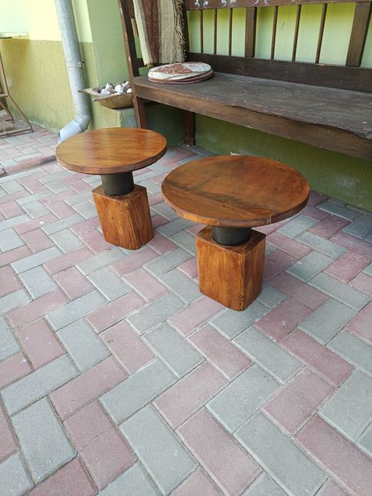 Noptiere și Măsuță cafea blat trunchi larice