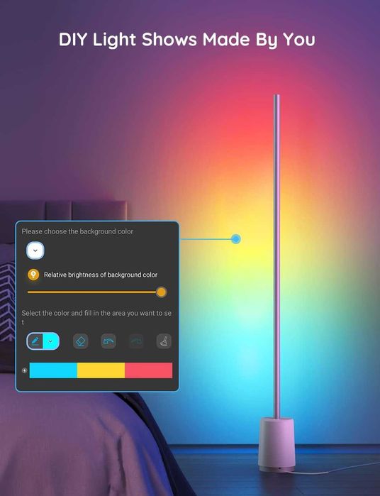 Lampă de podea LED smart Govee RGBICWW H6072, cu peste 64 de moduri de scenă, mod muzică și DIY, control vocal prin WiFi compatibil Alexa, argintiu