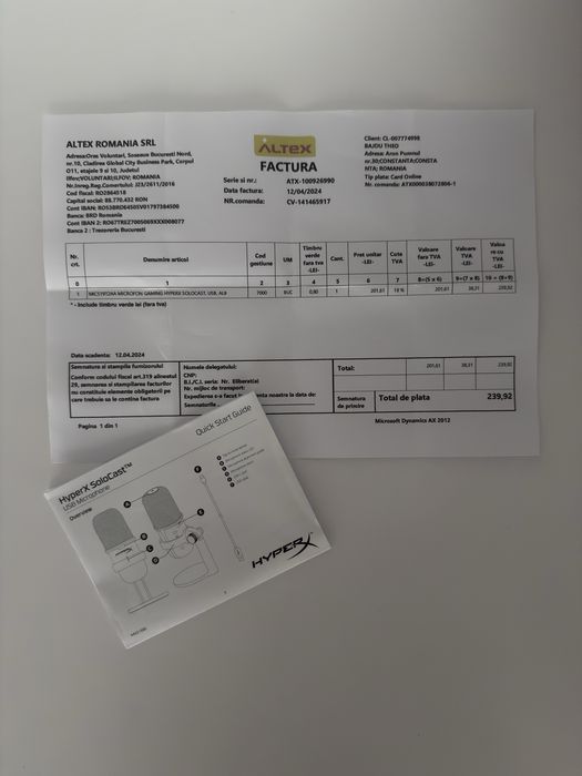 Microfon Gaming HyperX SoloCast, USB, alb