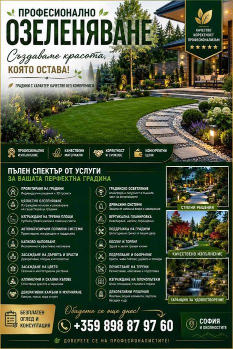 Озеленяване на дворове и градини. Проектиране, изграждане и поддръжка