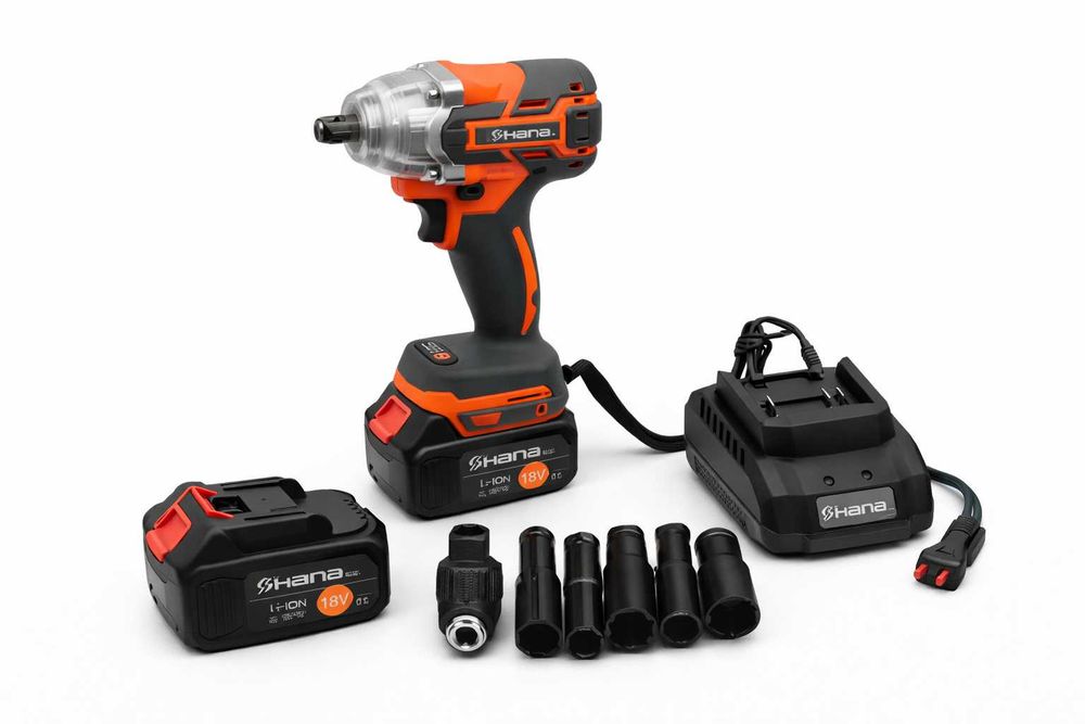 Cheie impact 680Nm cu 2 baterii set complet profesional