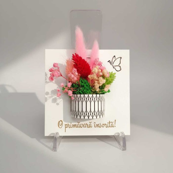 Decoratiune din mdf cu flori uscate, cu magnet, 10x10cm