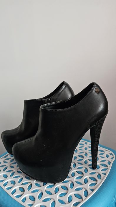 Черни дамски боти, обувки на висок ток, 36