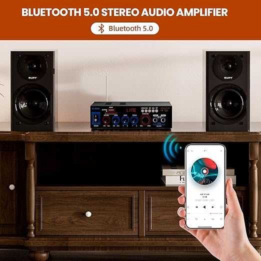 Мини Bluetooth усилвател, стерео с миксер с  карта и вход за микрофон