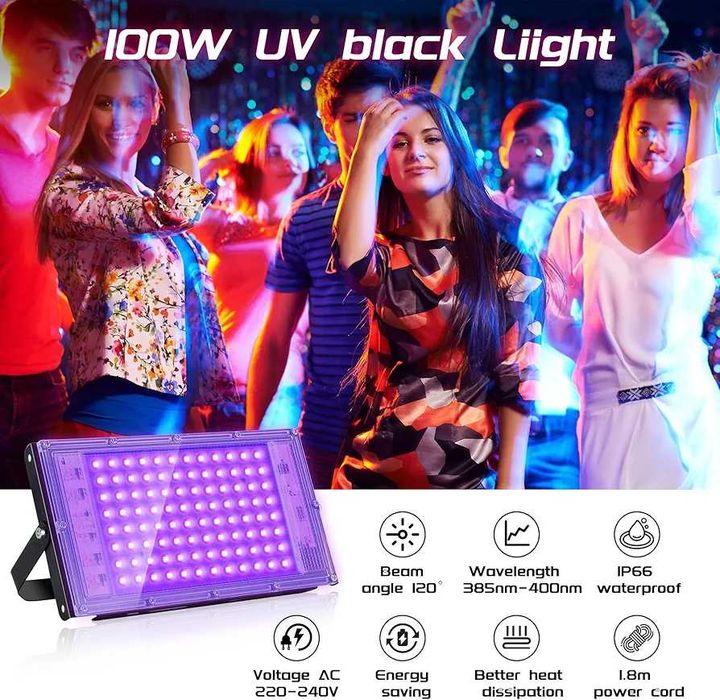 2 proiectoare UV 100 W rezistente la apa Disco/Club/party