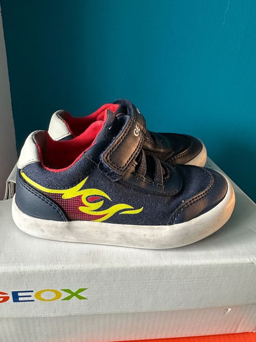 Geox, Marimea 22 - Pantofi sport cu velcro piele Rosu/Verde lime/Bleu
