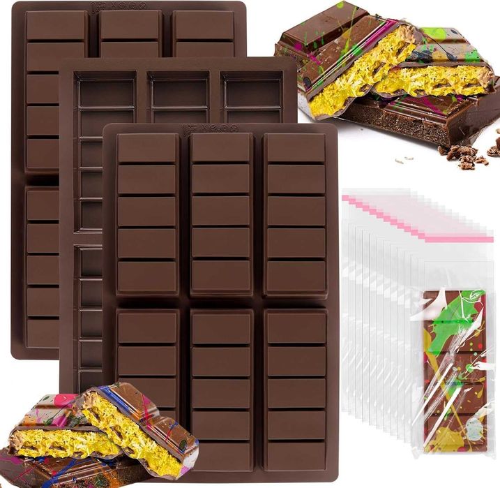 Пакет от 3 форми за шоколадови блокчета, изработена от силикон