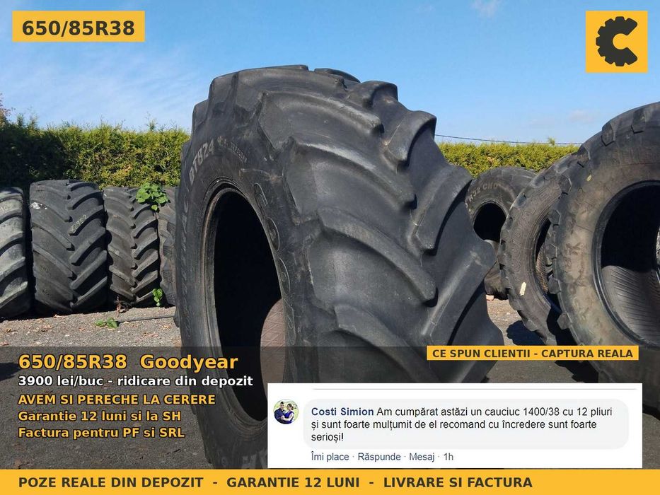 Anvelope Cauciucuri 650/85R38 650/85 R38 650 85 R38 650/85-38 6508538 Goodyear Tractor Punte Spate Tractiune SH Second Hand OFERTA Pret Bun Reducere