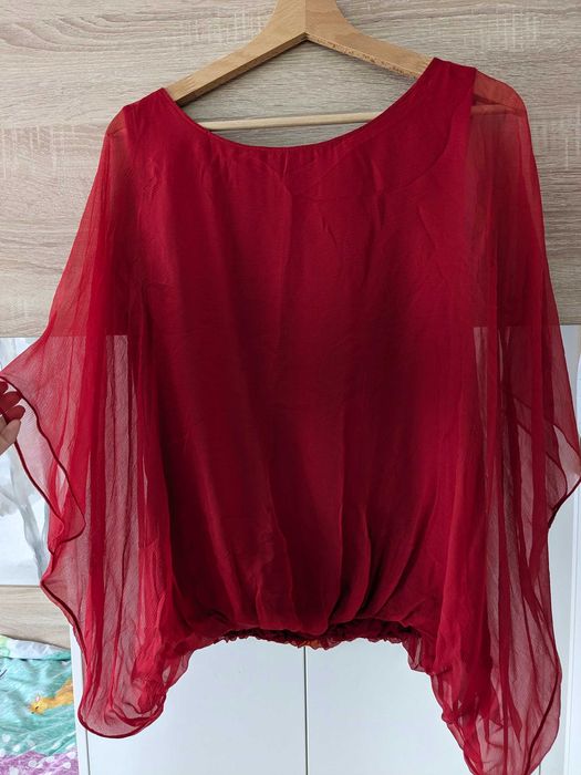 Depot 96 Bluza 100% matase rosie maneci fluture