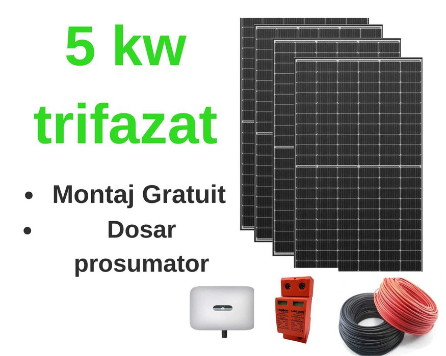Sistem complet fotovoltaic 5 kw trifazat cu montaj inclus