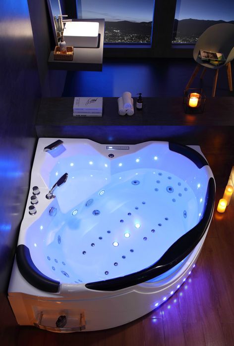 Cadă cu hidromasaj LuxEos 155x155 cm – 43 duze, LED, Bluetooth, ozon!