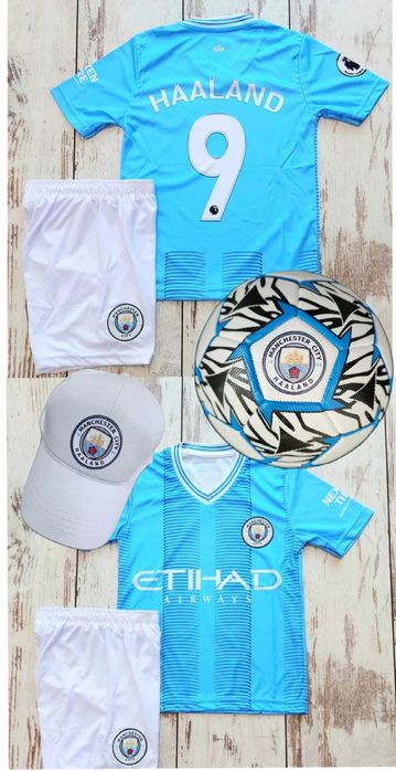 Детски комплект Холанд Haaland + калци + топка + шапка Манчестър Сити